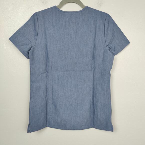 Figs Casma Scrub Top Womens XS Heather Denim Gray V-Neck Pockets Short Sleeve 72 - Picture 5 of 8